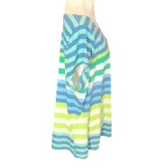 Liz Claiborne Short Sleeve Blue, Turquoise, Yellow, White Striped Top in 3X - Picture 3 of 4